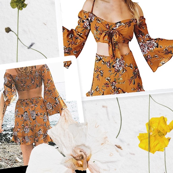 Off Shoulder Ruched Vintage Boho Flare Sleeve Mini - Picture 3 of 7